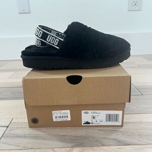 UGG K Fluff Yeah Clog Black Fluffy Slippers/shoes